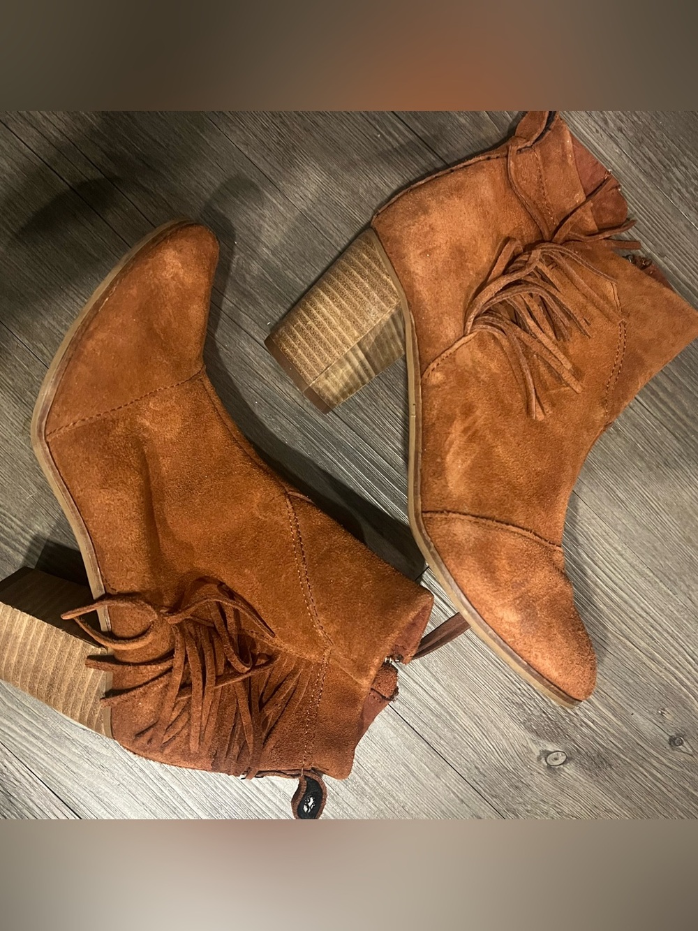 Toms Women’s Suede Fringe Ankle Boots in Cognac Brown